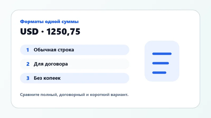 Примеры форматов суммы прописью