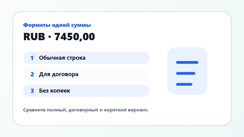 Примеры форматов суммы прописью