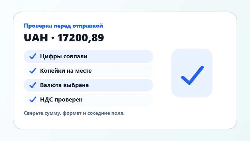 Проверка суммы прописью перед отправкой
