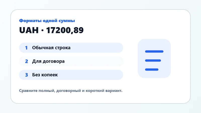 Примеры форматов суммы прописью