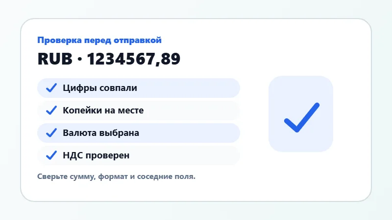 Проверка суммы прописью перед отправкой