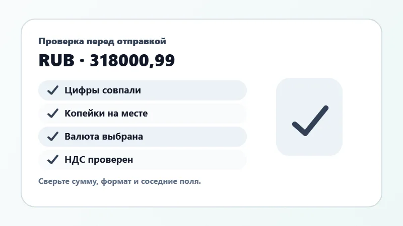 Проверка суммы прописью перед отправкой