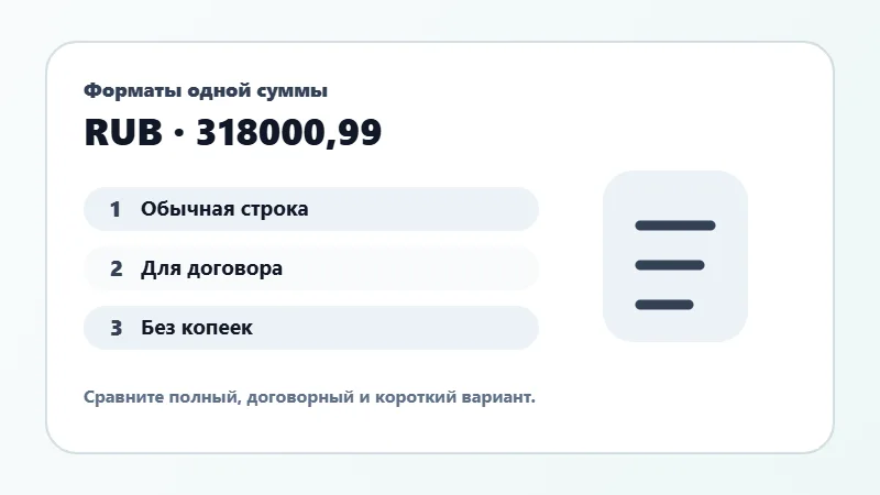 Примеры форматов суммы прописью