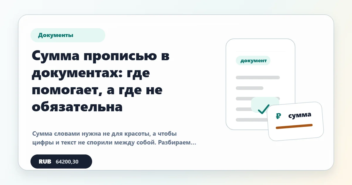 Сумма прописью в документах: договор, акт, платежка, расписка