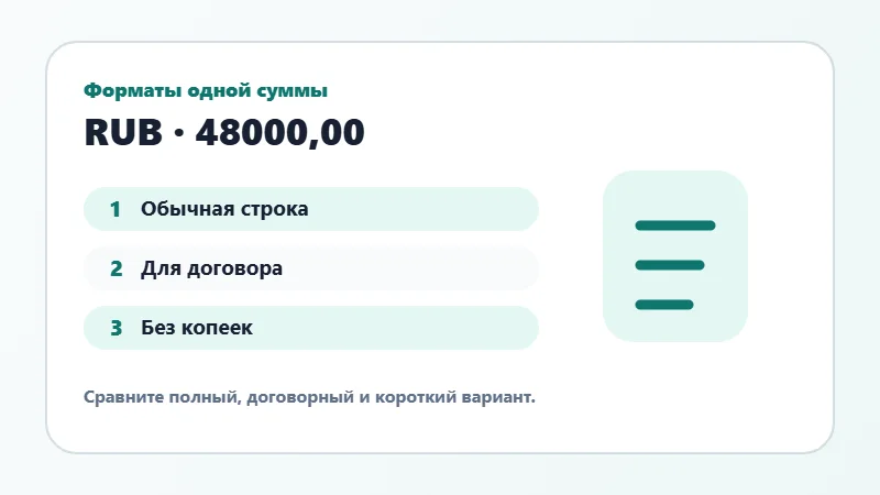 Примеры форматов суммы прописью
