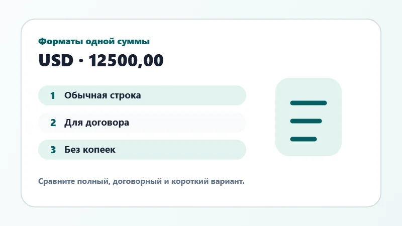 Примеры форматов суммы прописью