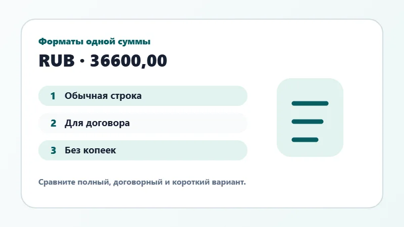 Примеры форматов суммы прописью