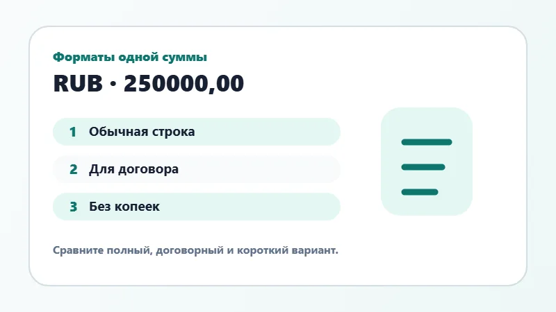 Примеры форматов суммы прописью