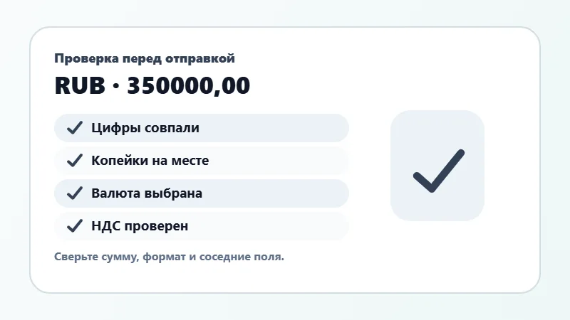 Проверка суммы прописью перед отправкой