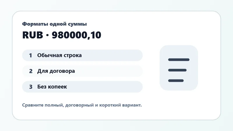 Примеры форматов суммы прописью