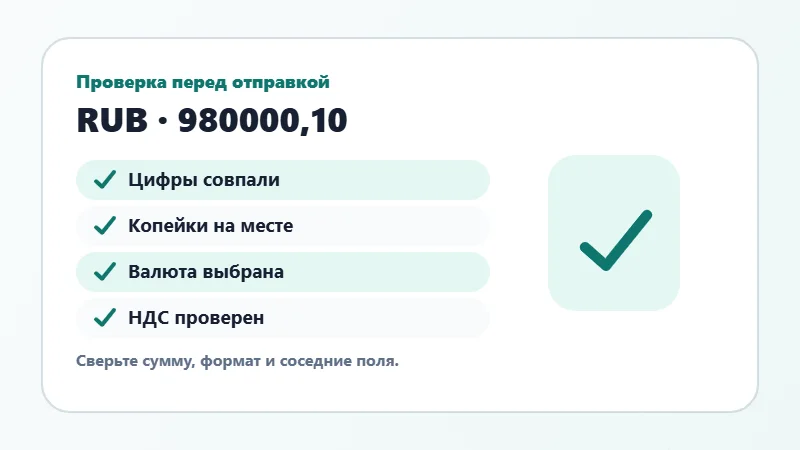 Проверка суммы прописью перед отправкой