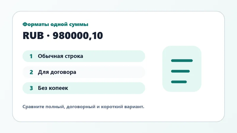 Примеры форматов суммы прописью