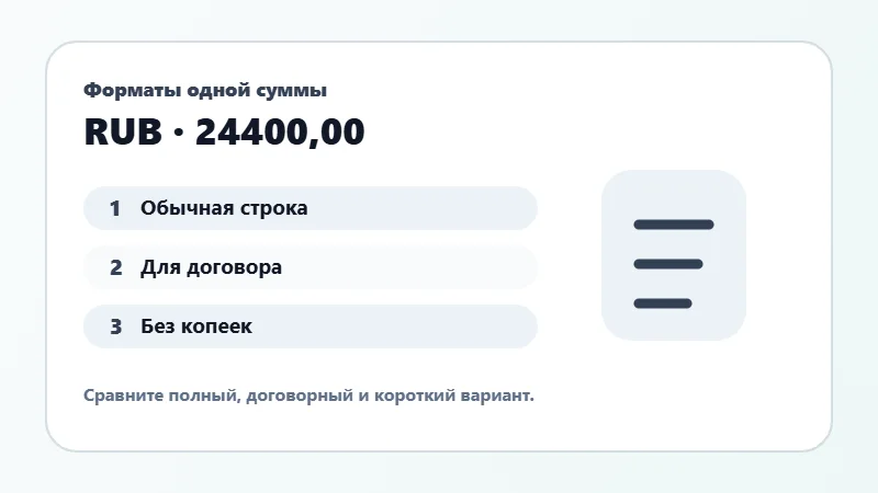Примеры форматов суммы прописью