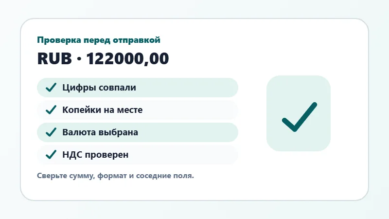Проверка суммы прописью перед отправкой