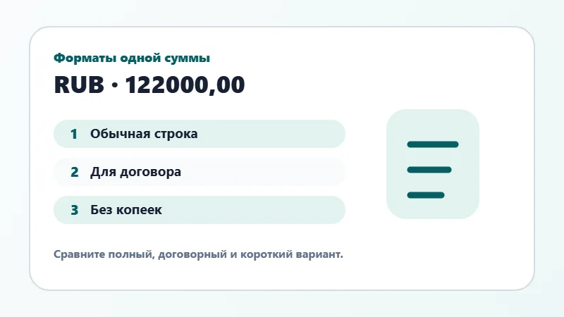 Примеры форматов суммы прописью