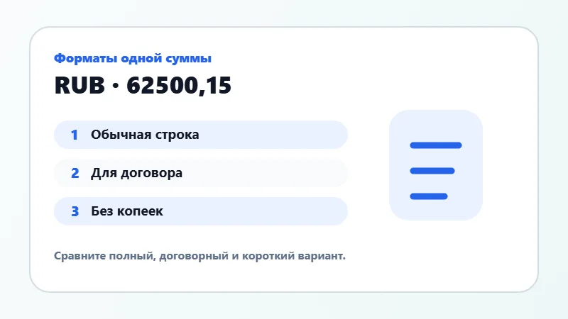 Примеры форматов суммы прописью