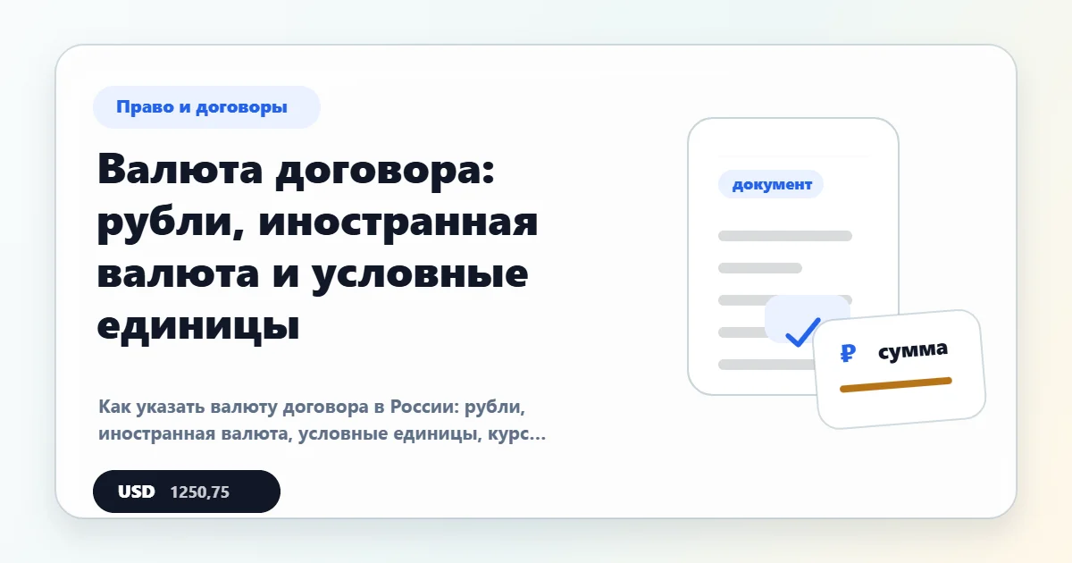 Валюта договора: рубли, USD, EUR и условные единицы