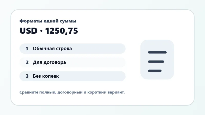 Примеры форматов суммы прописью