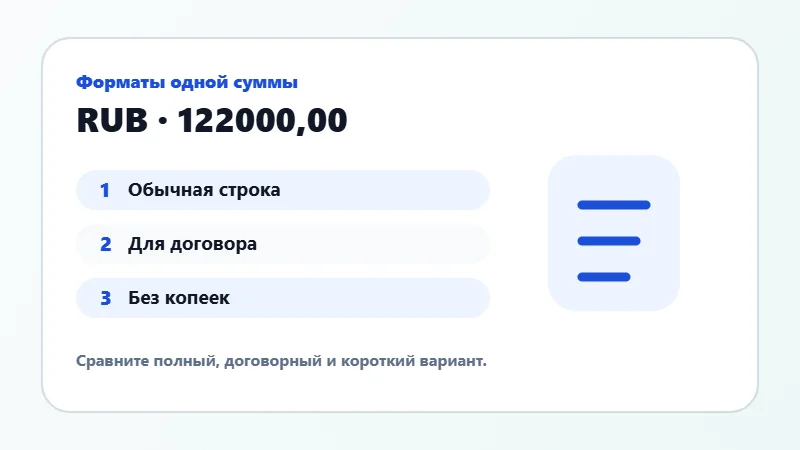 Примеры форматов суммы прописью